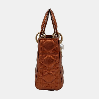 DIOR Lady Dior Mini Brick Red Calfskin Quilted Grained Three Compartment Shoulder Bag Crossbody Bag Tote Bag Gold Hardware Removable Strap-(SKU)-959613888
