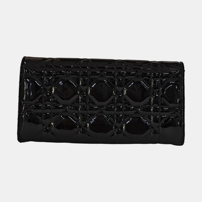 DIOR Lady Dior Black patent leather cannage quilted wallet Silver Hardware-(SKU)-959523317