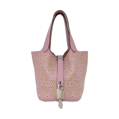 HERMÈS Picotin Lock 12 Mallow Purple Swift Leather Basket Handbag with Silver Hardware and U Engraving Complete Accessories-(SKU)-959655023