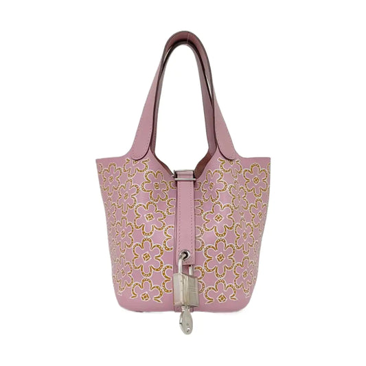 HERMÈS Picotin Lock 12 Mallow Purple Swift Leather Basket Handbag with Silver Hardware and U Engraving Complete Accessories-(SKU)-959655023