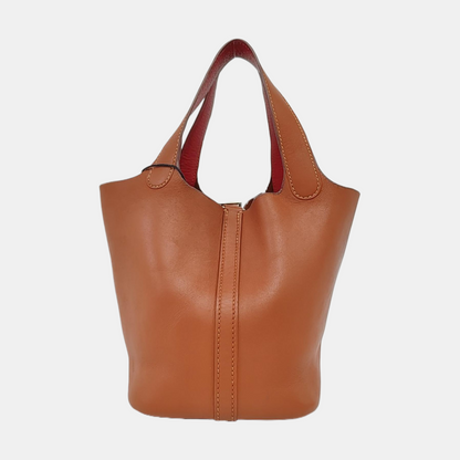 HERMÈS Picotin 18 Maple Brown Calfskin Handbag Silver Hardware 🄷 Engraving-(SKU)-959654891