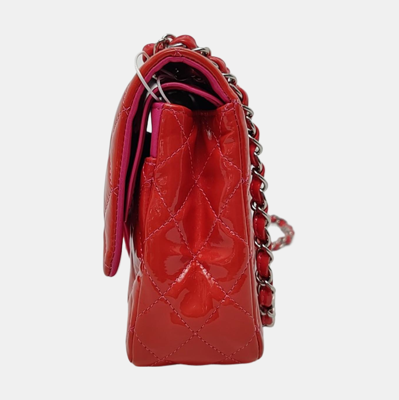 CHANEL CLASSIC FLAP Orange Patent Leather Quilted Crossbody Shoulder Bag with Silver Hardware, 14K-(SKU)-959565194