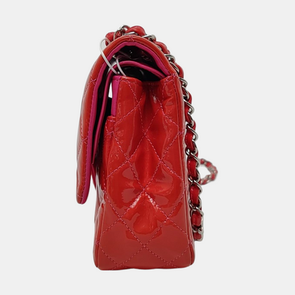 CHANEL CLASSIC FLAP Orange Patent Leather Quilted Crossbody Shoulder Bag with Silver Hardware, 14K-(SKU)-959565194