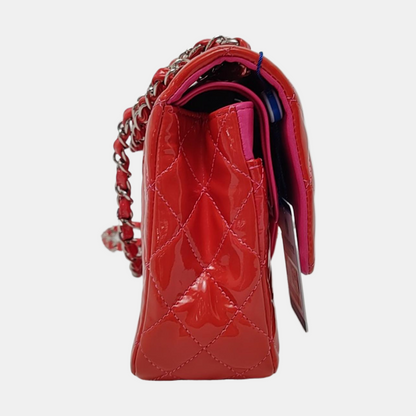CHANEL CLASSIC FLAP Orange Patent Leather Quilted Crossbody Shoulder Bag with Silver Hardware, 14K-(SKU)-959565194