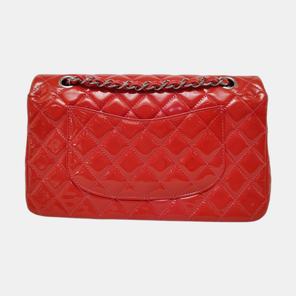 CHANEL CLASSIC FLAP Orange Patent Leather Quilted Crossbody Shoulder Bag with Silver Hardware, 14K-(SKU)-959565194