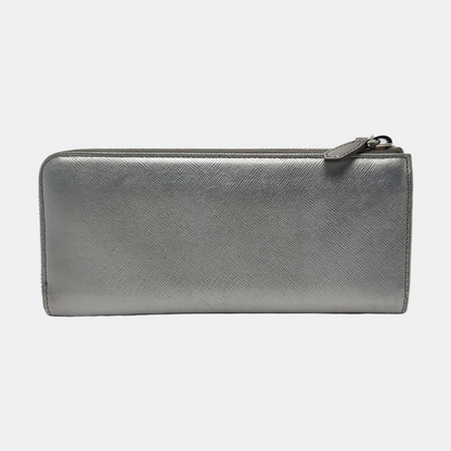 PRADA Silver Cowhide Crosshatch Pattern Wallet Silver Hardware-(SKU)-959593939
