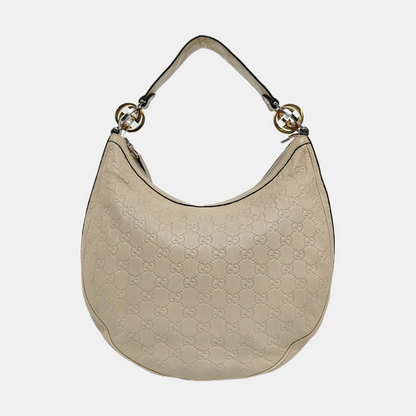 GUCCI Beige Cowhide Monogrammed Tote Handbag Single Shoulder Bag Golden hardware-(SKU)-959591778
