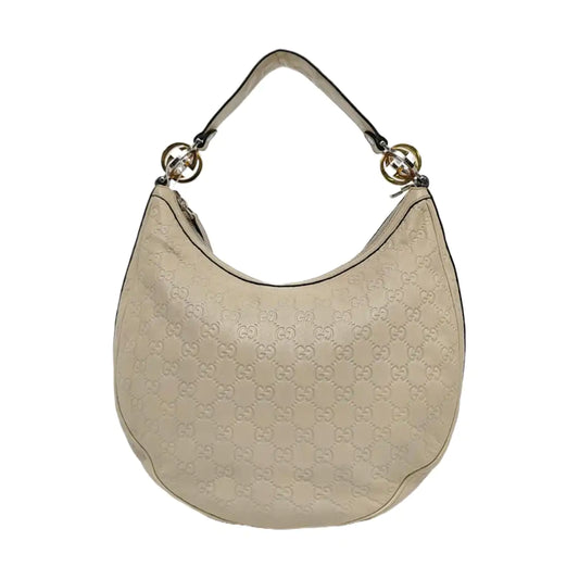 GUCCI Beige Cowhide Monogrammed Tote Handbag Single Shoulder Bag Golden hardware-(SKU)-959591778
