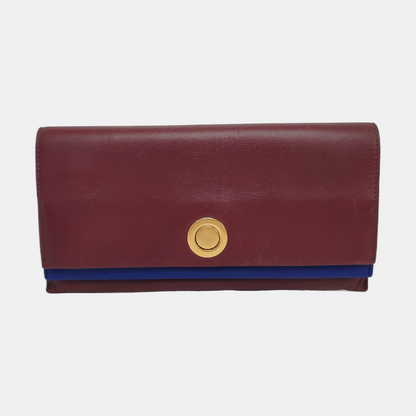 CELINE Burgundy Calfskin Leather Wallet Golden hardware-(SKU)-959515979