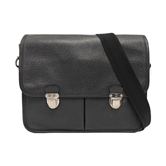 LOUIS VUITTON ALEX Black Cowhide Single Shoulder Bag Crossbody Bag Silver Hardware-(SKU)-959606640
