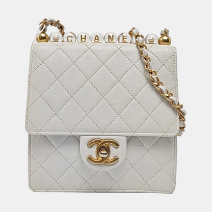 CHANEL CLASSIC FLAP White Lamb Calfskin Quilted Handbag Single Shoulder Bag Gold Hardware 30 Clasp-(SKU)-959631045