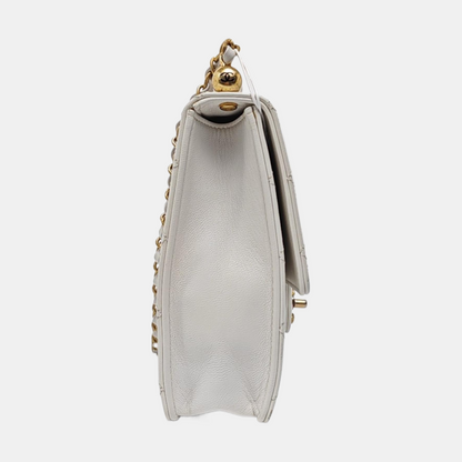 CHANEL CLASSIC FLAP White Lamb Calfskin Quilted Handbag Single Shoulder Bag Gold Hardware 30 Clasp-(SKU)-959631045