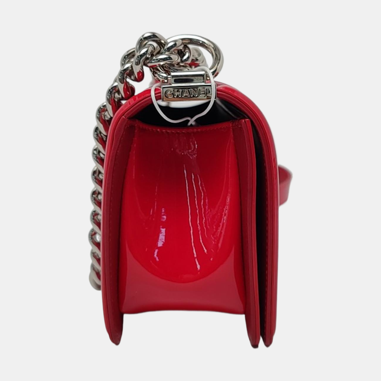 CHANEL BOY CHANEL Small Red Patent Leather Quilted Shoulder Bag Crossbody Bag with Detachable Strap Silver Hardware 20 Compartments-(SKU)-959630797