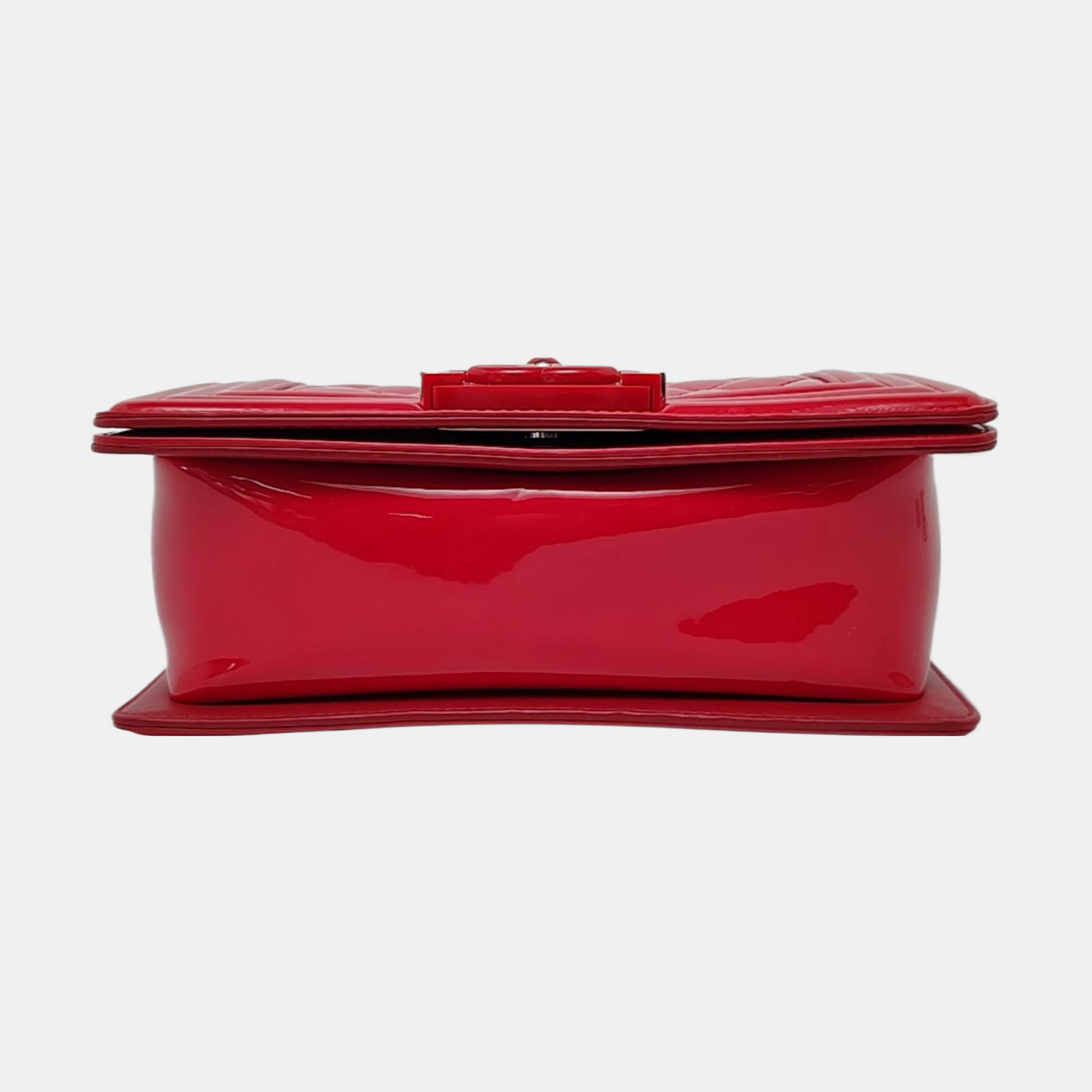 CHANEL BOY CHANEL Small Red Patent Leather Quilted Shoulder Bag Crossbody Bag with Detachable Strap Silver Hardware 20 Compartments-(SKU)-959630797