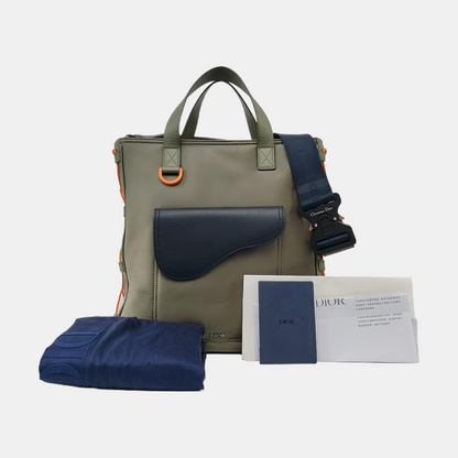 DIOR Dior And Sacal Green Nylon Saddle Bag Single Shoulder Bag Gray Hardware Removable Strap-(SKU)-959664261