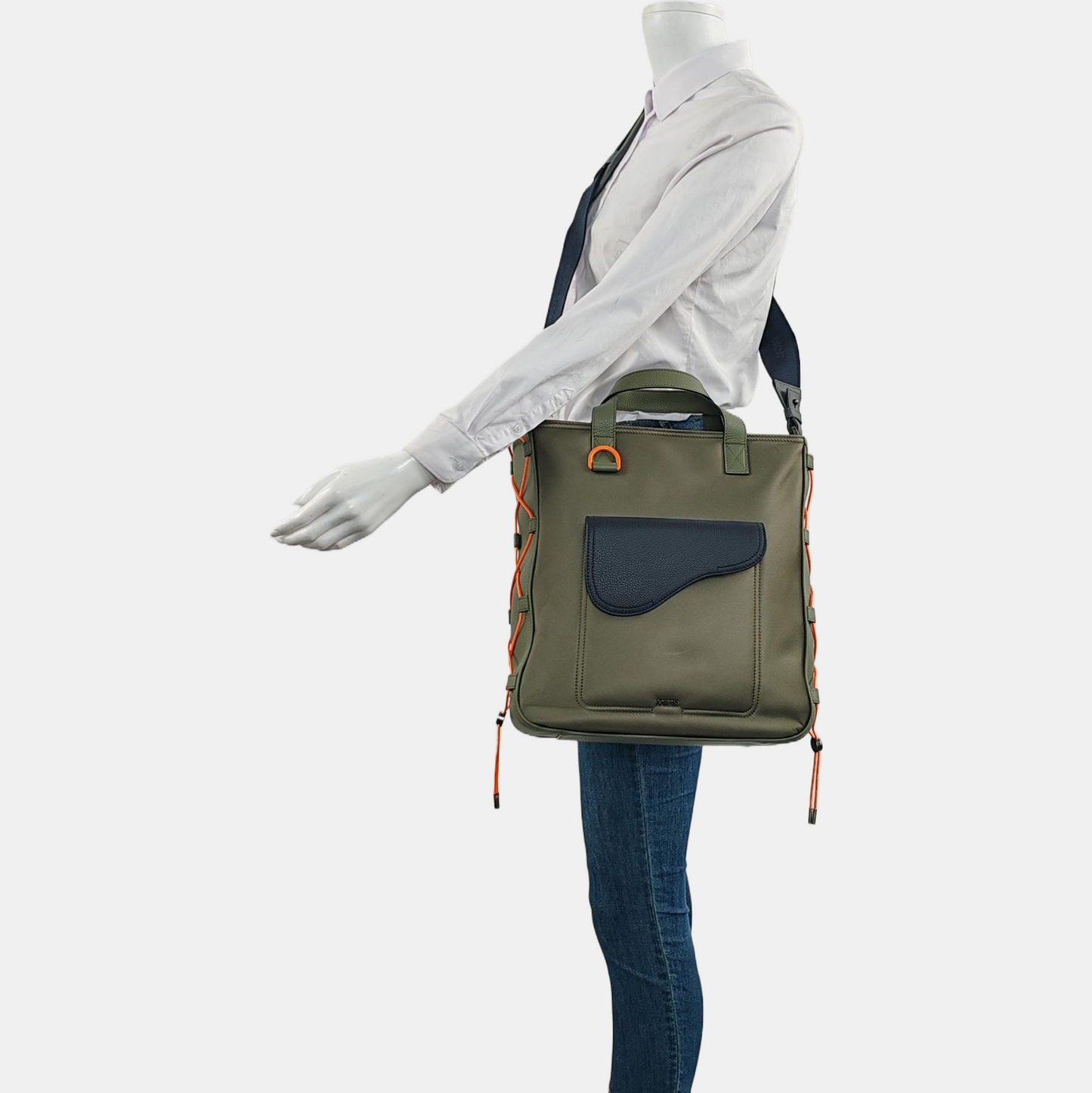 DIOR Dior And Sacal Green Nylon Saddle Bag Single Shoulder Bag Gray Hardware Removable Strap-(SKU)-959664261