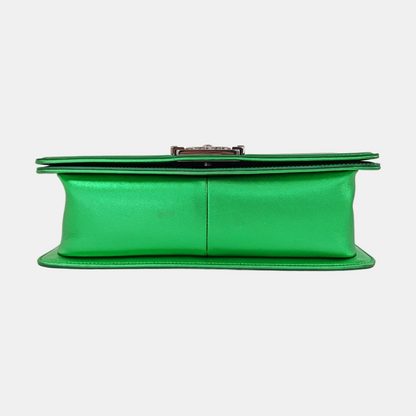 CHANEL BOY CHANEL Medium Green Patent Leather Quilted Shoulder Bag Crossbody Bag with Detachable Strap-(SKU)-959630688