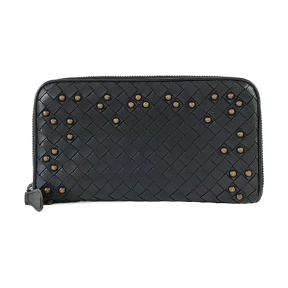 BOTTEGA VENETA Olimpia Black Cowhide Braided Rivet Wallet Black hardware-(SKU)-959767713