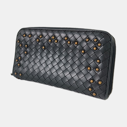 BOTTEGA VENETA Olimpia Black Cowhide Braided Rivet Wallet Black hardware-(SKU)-959767713