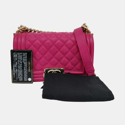 CHANEL BOY CHANEL Small Purple Calfskin Quilted Chevron Single Shoulder Bag Handbag Detachable Strap-(SKU)-958063005