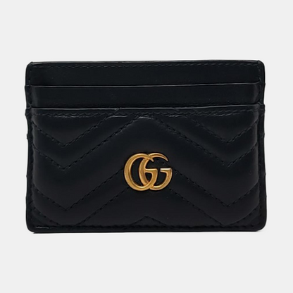 GUCCI GG Marmont Black leather quilted wave-pattern card holder Golden hardware-(SKU)-942018070