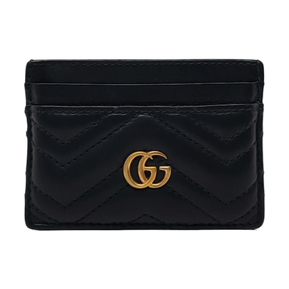 GUCCI GG Marmont Black leather quilted wave-pattern card holder Golden hardware-(SKU)-942018070
