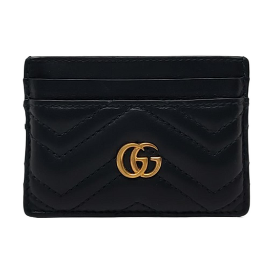 GUCCI GG Marmont Black leather quilted wave-pattern card holder Golden hardware-(SKU)-942018070