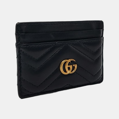 GUCCI GG Marmont Black leather quilted wave-pattern card holder Golden hardware-(SKU)-942018070