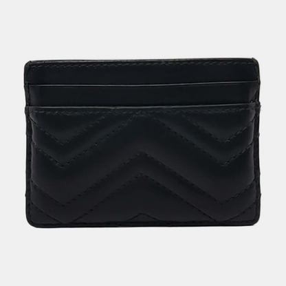 GUCCI GG Marmont Black leather quilted wave-pattern card holder Golden hardware-(SKU)-942018070