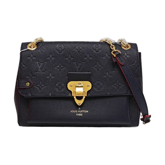 LOUIS VUITTON VAVIN Small Deep Blue Leather Monogram Embossed Single Shoulder Bag Tote Bag Golden Hardware-(SKU)-959801677