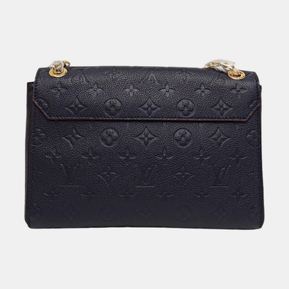 LOUIS VUITTON VAVIN Small Deep Blue Leather Monogram Embossed Single Shoulder Bag Tote Bag Golden Hardware-(SKU)-959801677