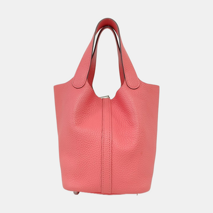 HERMÈS Picotin Lock 18 Lipstick Pink Clemence Leather Market Basket Tote Bag with Silver Hardware A-(SKU)-959918692
