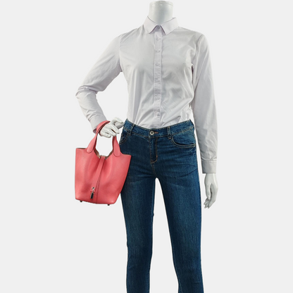 HERMÈS Picotin Lock 18 Lipstick Pink Clemence Leather Market Basket Tote Bag with Silver Hardware A-(SKU)-959918692