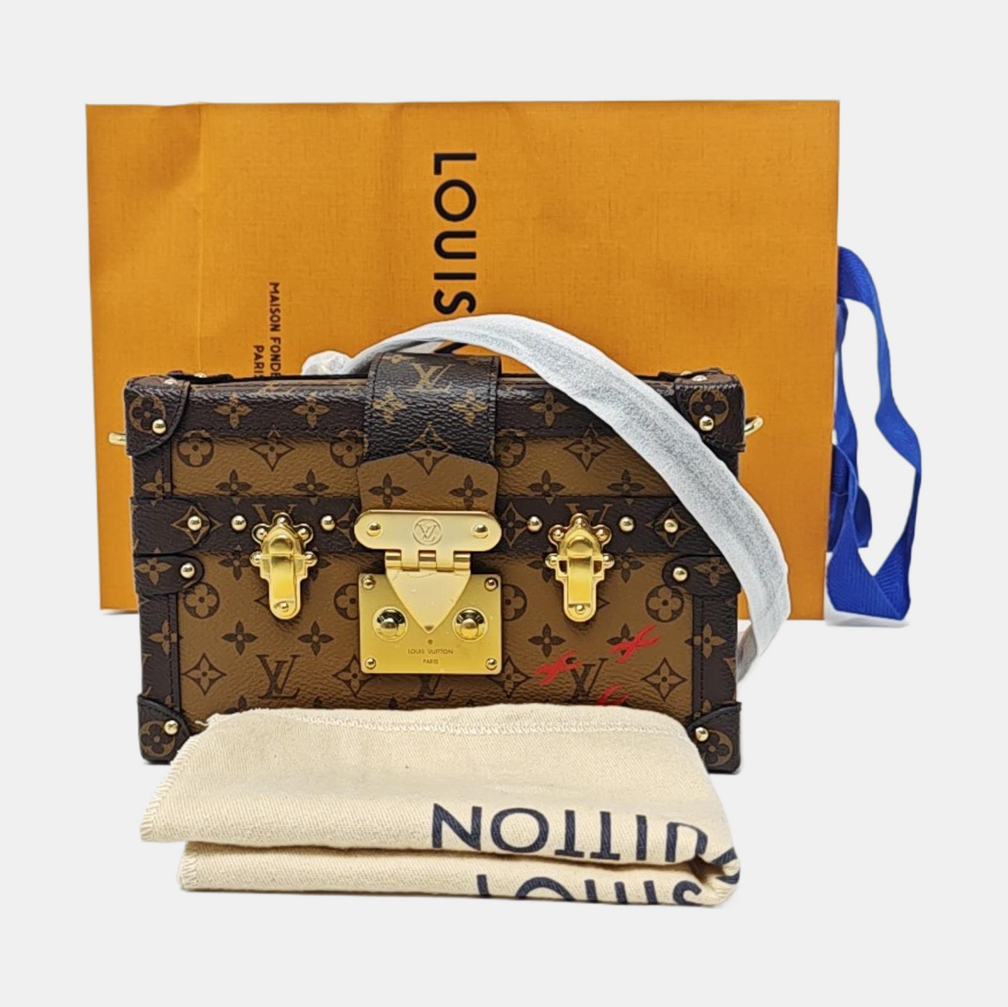 LOUIS VUITTON PETITE MALLE Brown Coated Canvas Monogram Crossbody Shoulder Bag Golden Hardware Removable Strap-(SKU)-959935401