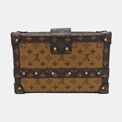 LOUIS VUITTON PETITE MALLE Brown Coated Canvas Monogram Crossbody Shoulder Bag Golden Hardware Removable Strap-(SKU)-959935401