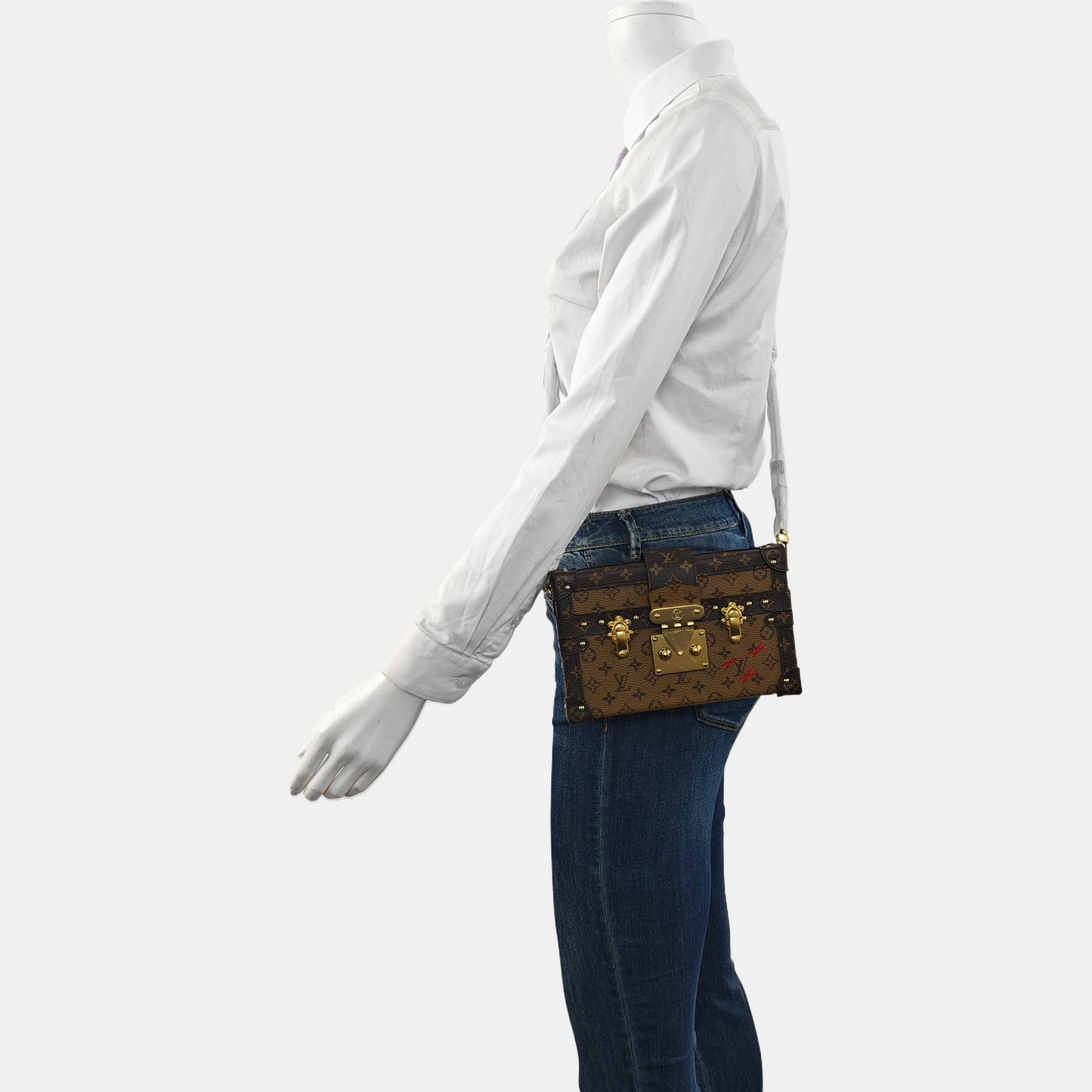 LOUIS VUITTON PETITE MALLE Brown Coated Canvas Monogram Crossbody Shoulder Bag Golden Hardware Removable Strap-(SKU)-959935401
