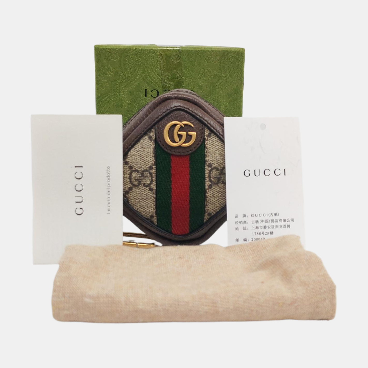 GUCCI Ophidia  Brown Coated Canvas Monogram Striped Ribbon Wallet Golden hardware Complete Accessories-(SKU)-959702243