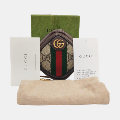 GUCCI Ophidia  Brown Coated Canvas Monogram Striped Ribbon Wallet Golden hardware Complete Accessories-(SKU)-959702243