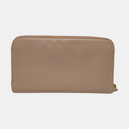 PRADA Fiocco Bow Nude Pink Cowhide Crosshatch Wallet Golden hardware-(SKU)-959793170