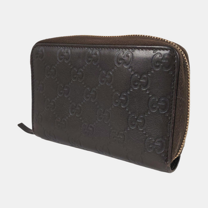 GUCCI Dark Brown Cowhide Monogrammed Texture Wallet Golden hardware-(SKU)-959715044