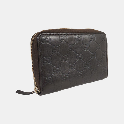 GUCCI Dark Brown Cowhide Monogrammed Texture Wallet Golden hardware-(SKU)-959715044