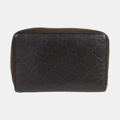 GUCCI Dark Brown Cowhide Monogrammed Texture Wallet Golden hardware-(SKU)-959715044