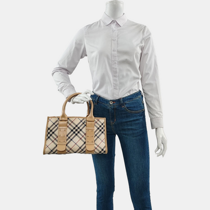 BURBERRY Tote bag Beige Canvas Handbag Silver Hardware-(SKU)-959771657