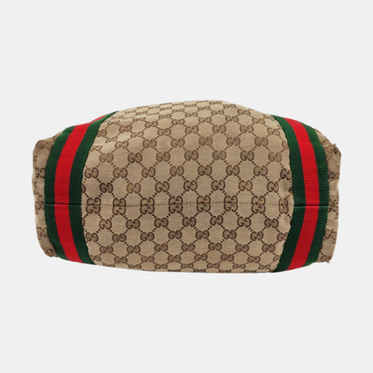 GUCCI Diaper  Brown Canvas Monogrammed Striped Webbing Handbag Shoulder Bag-(SKU)-960138854