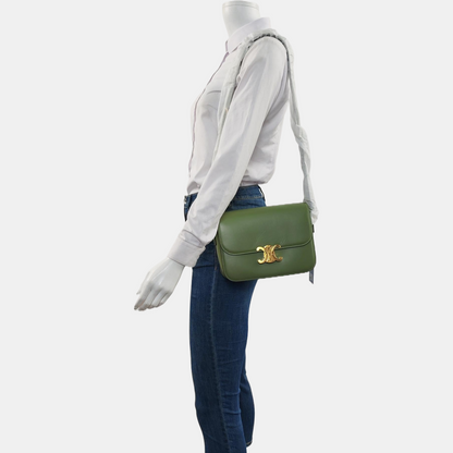 CELINE TRIOMPHE Medium Green Calfskin Shoulder Bag with Gold Hardware-(SKU)-959931687