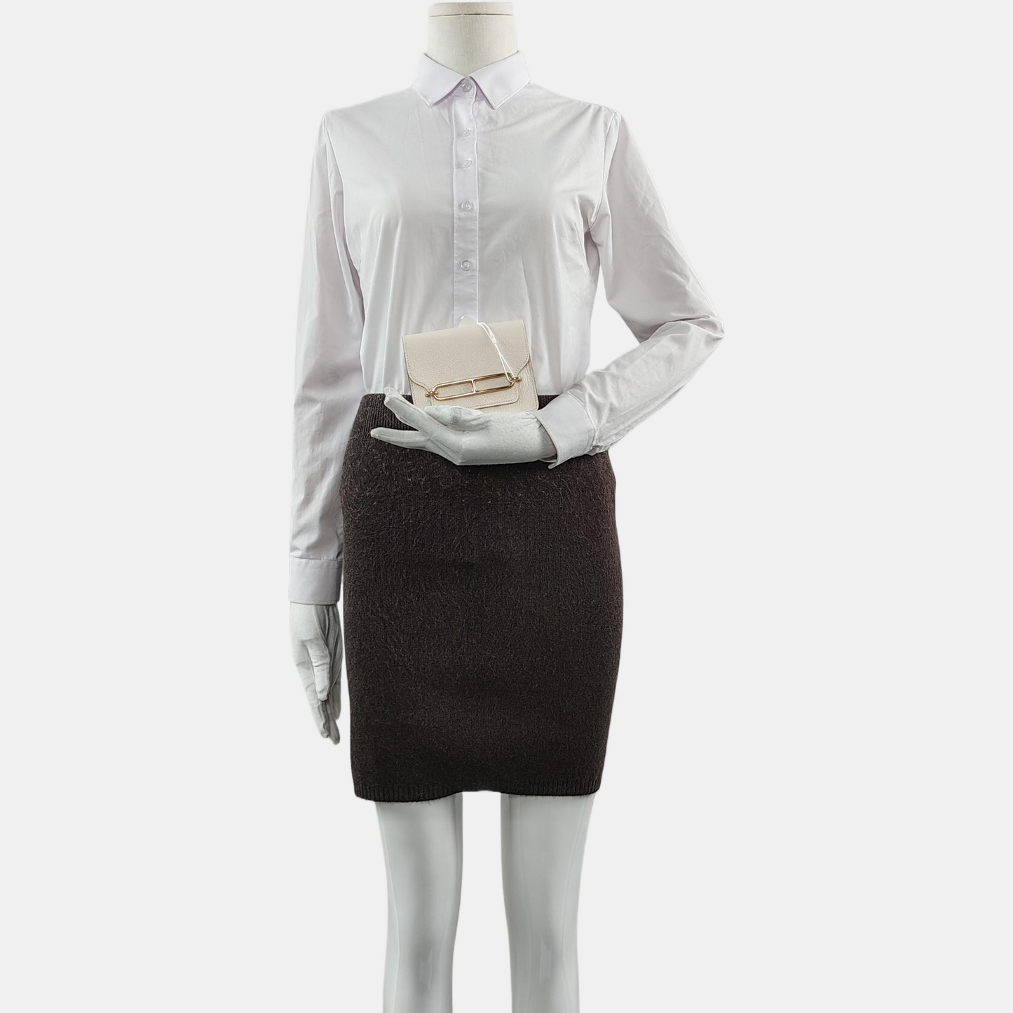 HERMÈS Roulis Cream Chèvre Mysore Leather Pochette Light Gold Hardware B Stamp Pockets Complete Accessories-(SKU)-959806501