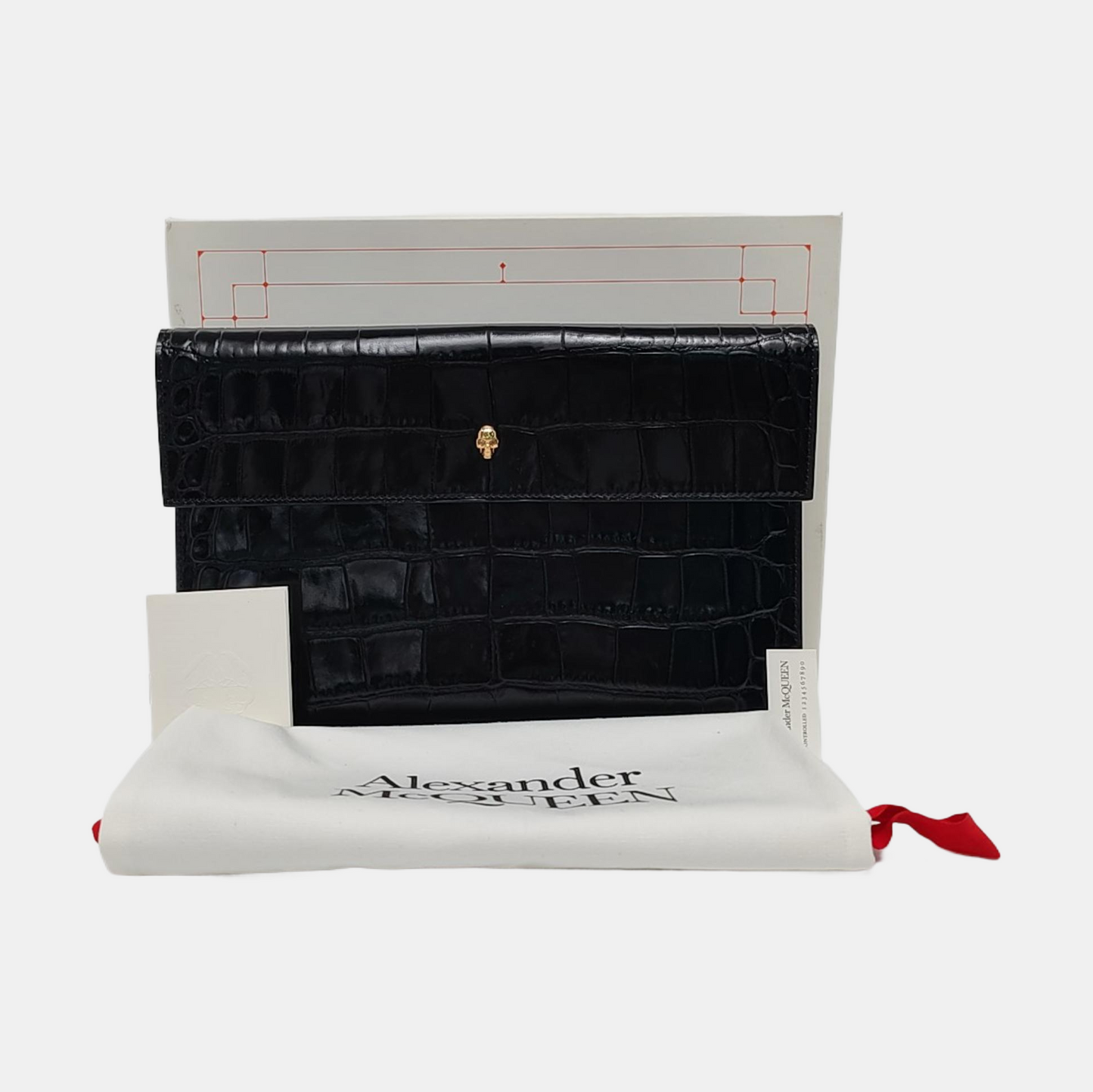 Alexander McQUEEN Black cowhide embossed clutch bag Golden hardware-(SKU)-959869628