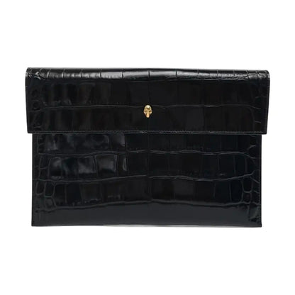 Alexander McQUEEN Black cowhide embossed clutch bag Golden hardware-(SKU)-959869628