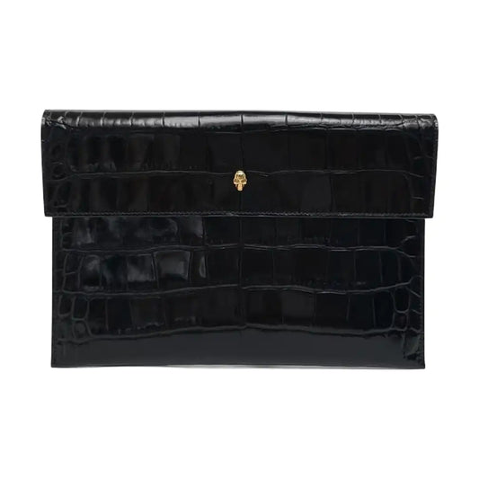 Alexander McQUEEN Black cowhide embossed clutch bag Golden hardware-(SKU)-959869628