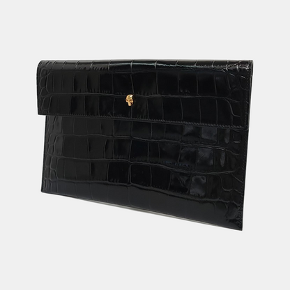 Alexander McQUEEN Black cowhide embossed clutch bag Golden hardware-(SKU)-959869628